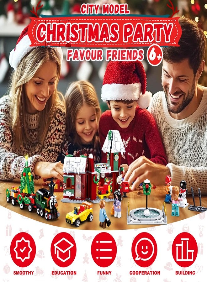 Sluban Christmas Train Station Building Set with Santa's Sleigh & Snowman, 5 Friends Minifigures with Car Toys & Christmas Tree, for Girl 6+, Compatible with Lego Christmas Sets, 565 PCS - Image 3
